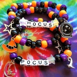 Handmade Orange Purple Black Hocus Pocus Stacked Charm Kandi Bracelets